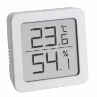 Digital thermo-hygrometer white showing humidity and temperature