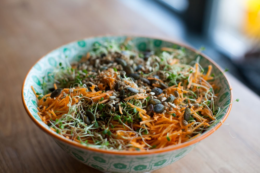 red clover used a spart of a healthy carrot and seed salad