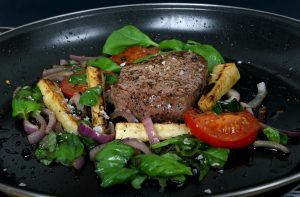 Pan fried parsnips and steak